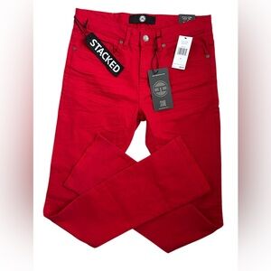 JORDAN CRAIG Men’s Martin Stacked Jeans Red Skinny Punk Flare‎ Baked Wrinkles 32